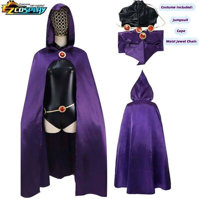 Teen Titans Raven Cosplay Costume Deluxe Jumpsuit Cloak