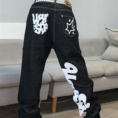Letter Print Baggy Jeans Women  High Sreet Vintage Hip Hop H