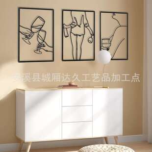 3 件金属极简主义抽象女人墙艺术装饰单线女性家庭悬挂墙艺术装饰