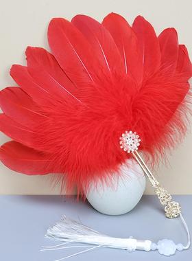 精品羽毛扇子新中式婚礼成人旗袍走秀舞蹈表演道具孔雀羽毛团扇