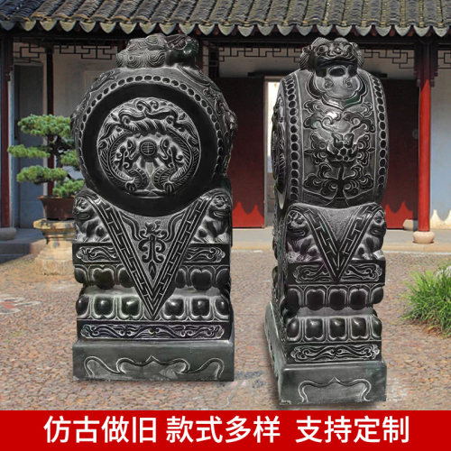 石雕天然门墩抱鼓石一对青石仿古麒麟庭院石墩石鼓门口别墅摆件