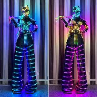 LED幻彩光创意发光服高跷服女款演出机器人巡游表演服装酒吧