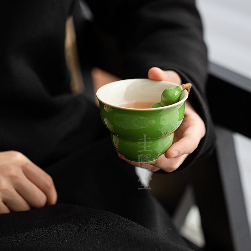 圭隐堂手工葫芦茶杯陶瓷家用主人杯个人单杯复古草木灰品茗杯茶具