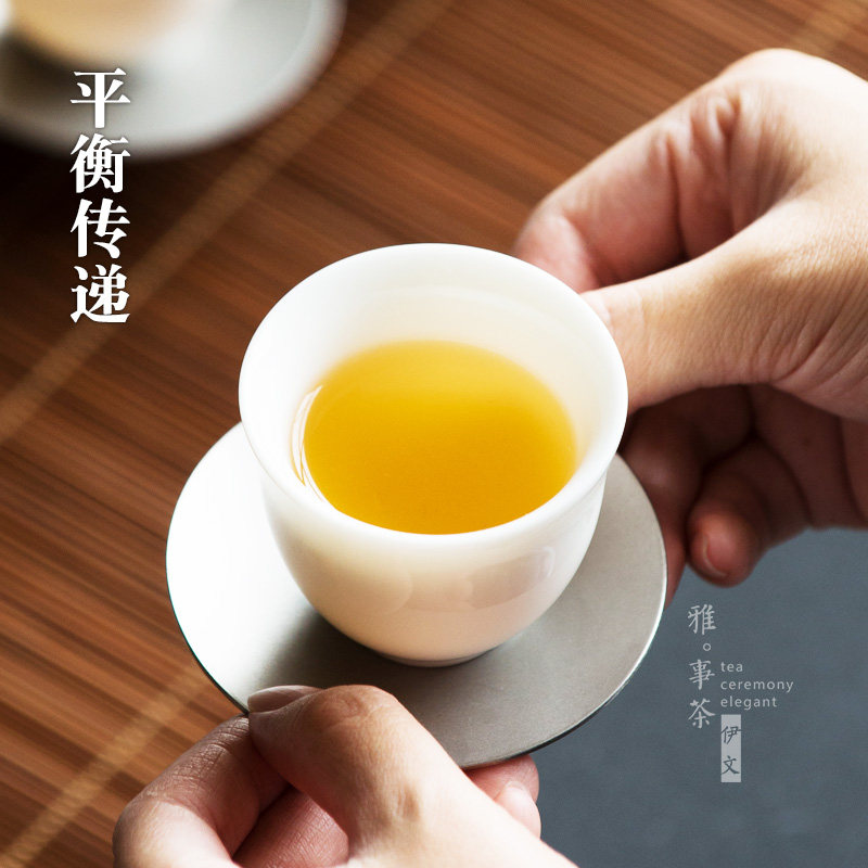 创意茶杯垫不锈钢圆小茶托实木杯托茶垫隔热杯垫茶道配件功夫茶具