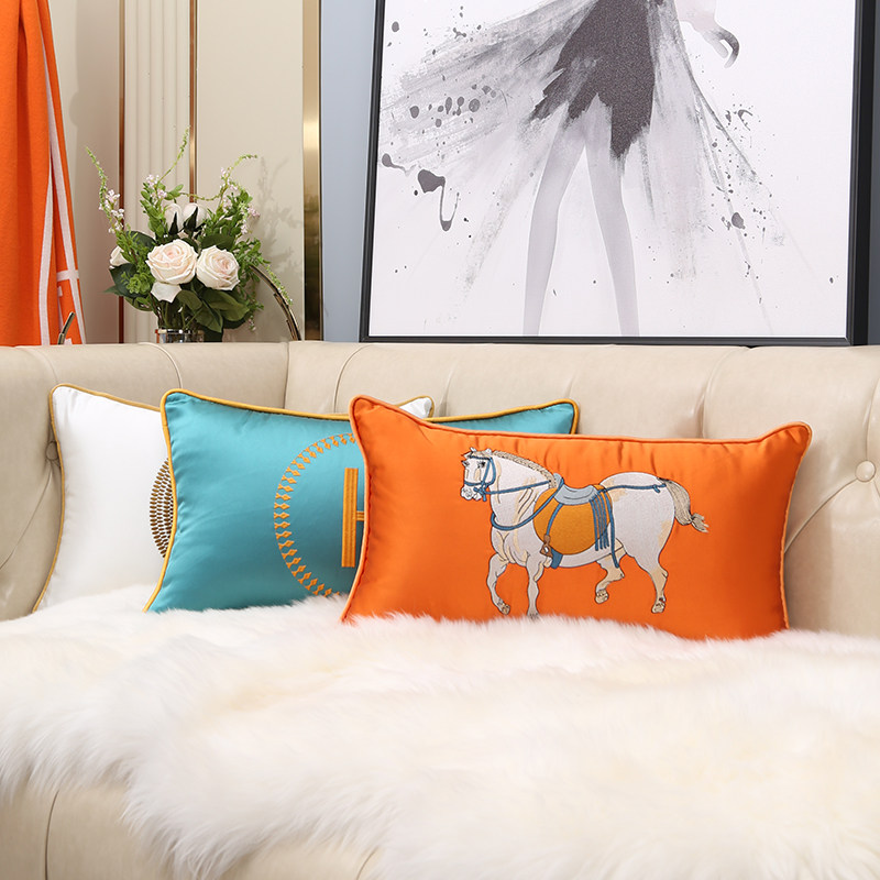 抱枕沙发靠垫汽车腰靠腰枕靠垫长方形床头靠背垫丝感不含芯可拆洗