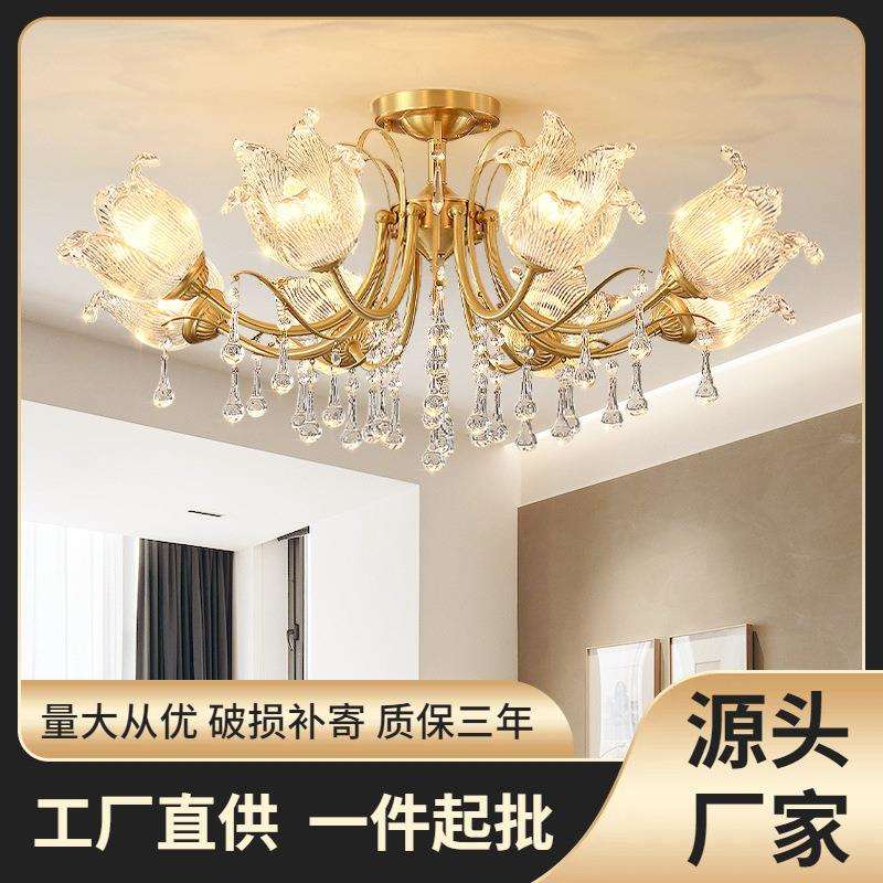欧式吊灯客厅灯美式轻奢水晶灯法式复古餐厅吸顶卧室大气全铜灯具
