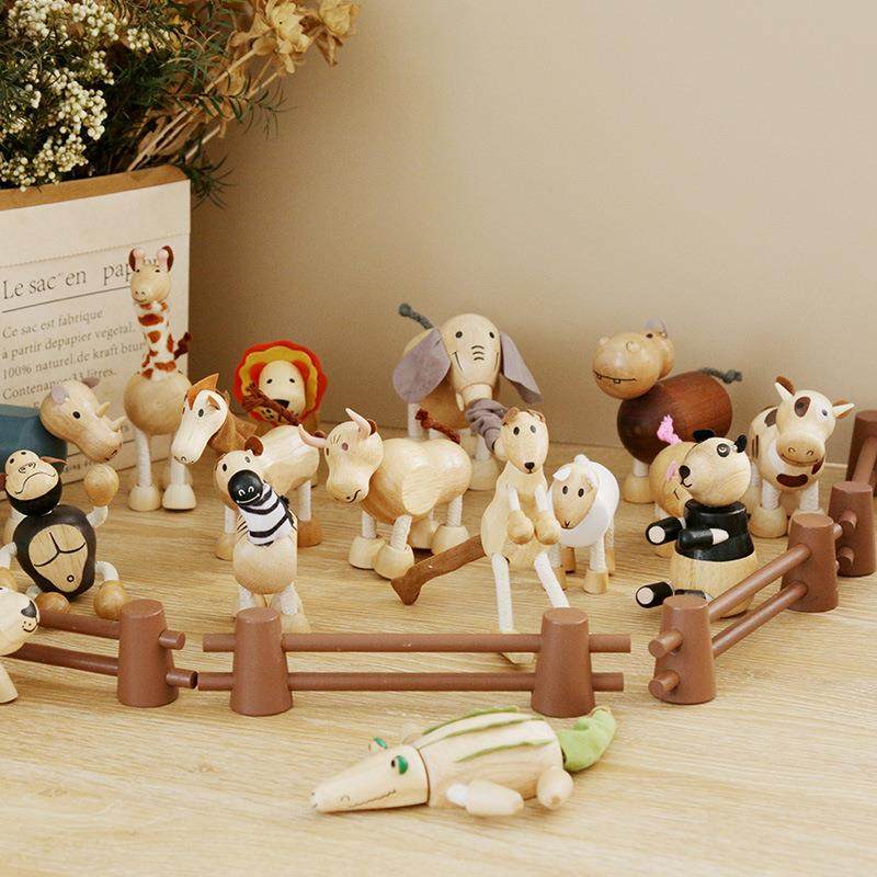 实木动物玩偶手工榉木外贸摆件儿童礼物过家家木制玩具动物模型