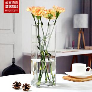 方形落地玻璃花瓶大号特大透明富贵竹插花百合花水养客厅现代简约