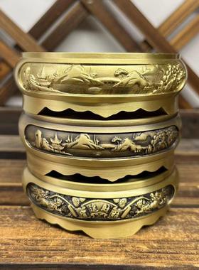 铜底座黄铜山水底座纯铜全铜可搭配百福缸黄铜米缸聚宝盆摆件