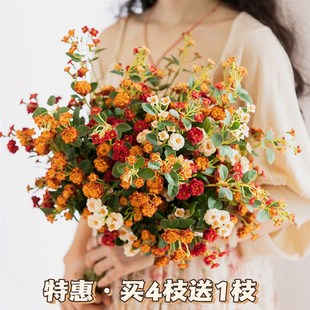 2头小蔷薇玫瑰仿真花摆设客厅高端摆花高枝干花拍摄装饰花摆件