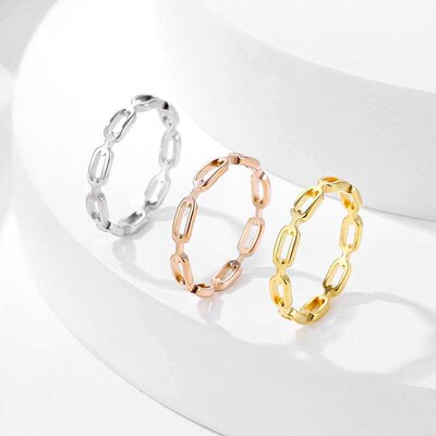 Laser Cut Titanium Steel Chain Ring Women Ins Distinctive Sq