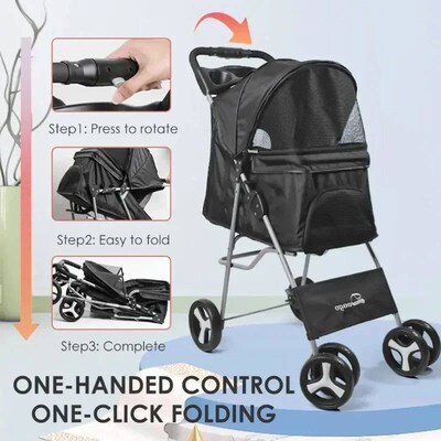 Pet Stroller Lightweight Folding Universal Wheel Cat Dog Tra