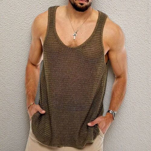 Mens Clothing Solid Color Loose Sleeveless Sweater Wool-woo