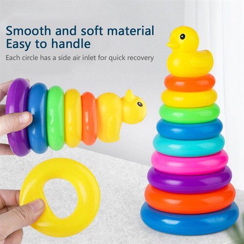 Childrens Little Yellow Duck Rainbow Tower Stacking Circle