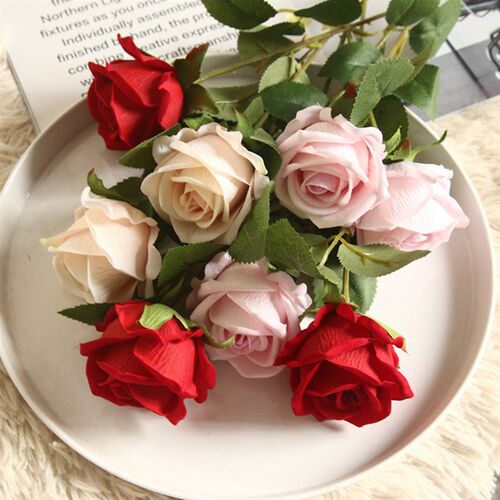 5Pcs Artificial Flowers Silk Rose Long Branch Bouquet for We