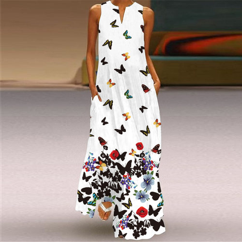 Summer Long Dress Womens Elegant Robe  Party Sleeveless