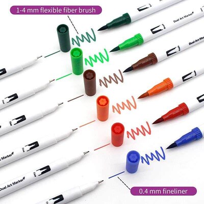120 Colors Dual Tip Brush Marker Pens Art Watercolor Finelin