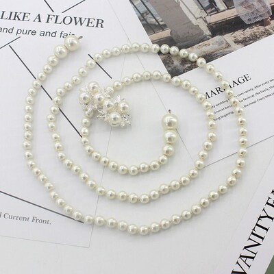 Womens Korean Version Of Sweet Bow Dress Pearl Waist Chain