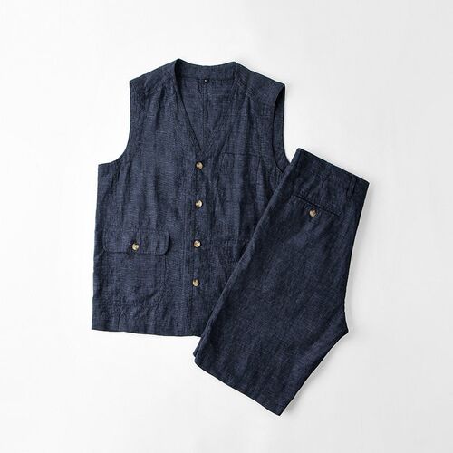 Japanese Fashion Casual Linen Vest Mens Thin Loose Waistcoa