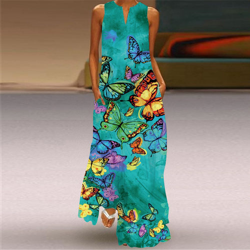 Summer Long Dress Womens Elegant Robe  Party Sleeveless