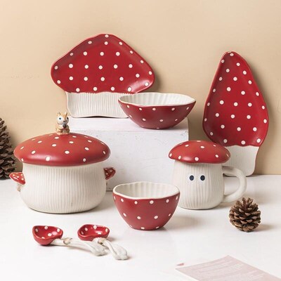 Nordic Style High Color Ceramic Red Mushroom Tableware Cup D