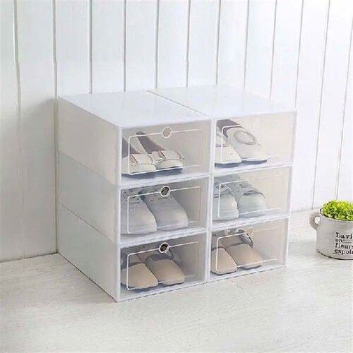 6Pcs Plastic Shoe Box Stackable Foldable Shoe Drawer