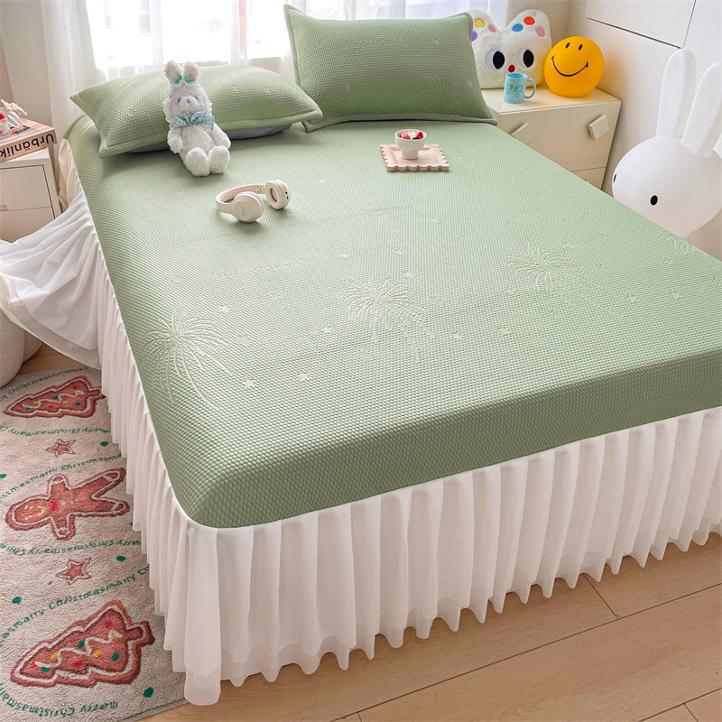 冰豆豆床裙款凉席三件纯色冰丝席夏季丝滑可裸睡空调软席子家用,床上用品,冰丝席,淘宝优惠券,粉丝福利购,淘宝优惠卷