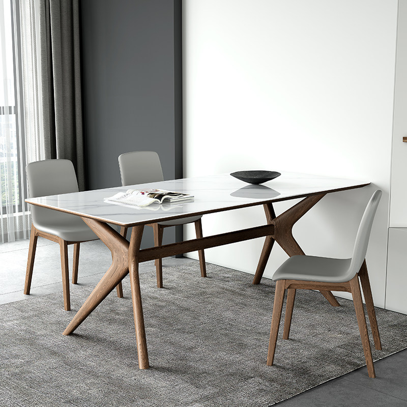 奥古斯特白蜡木岩板餐桌白色亮面现代家用实木胡桃色长方形餐桌椅,住宅家具,岩板餐桌,淘宝优惠券,粉丝福利购,淘宝优惠卷