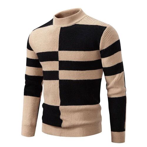Mens New Autumn and Winter Casual Warm Neck Sweater Knit Pu