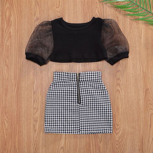 Toddler Little Girls Outfit Summer Puff Sleeve Round Collar