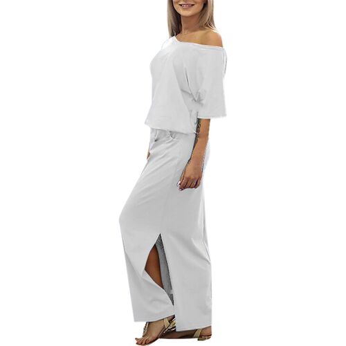 Elegant Off Shoulder Side Split Pocket Loose Dress Fashion