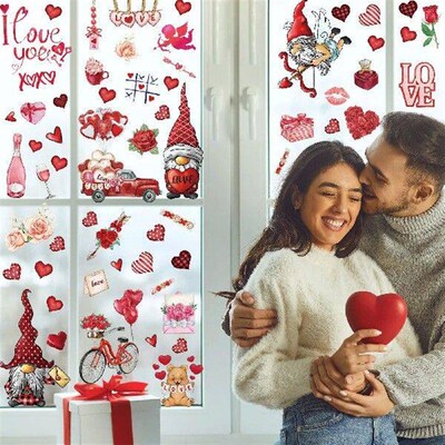 1 Set Valentines Day Static Stickers Window Glass Fridge