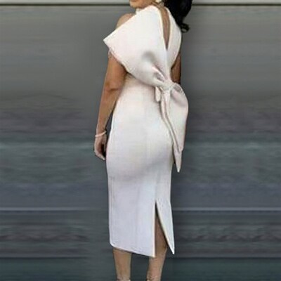 Party White Bodycon Dress Women with Back Big Bow Sexy