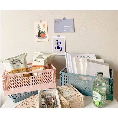 Plastic Folding Desktop Storage Basket with Simple and