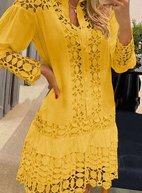 Spring Shirt Dress Guipure Lace Patch with Cami Dresses