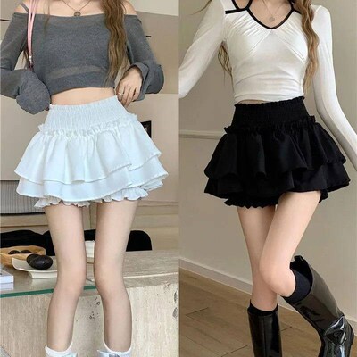 Skirt Cute  Balletcore Elatic High Wait Ball Gown Ruffle Pat