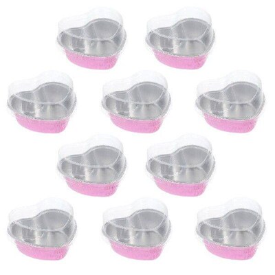 10 Pcs Heart Baking Cup Pan Heart-Shaped Aluminum Foil Box