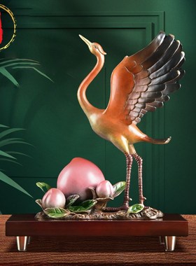 威弗列德松鹤延年仙鹤寿桃贺寿工艺品铜摆件家居饰品装饰乔迁礼品