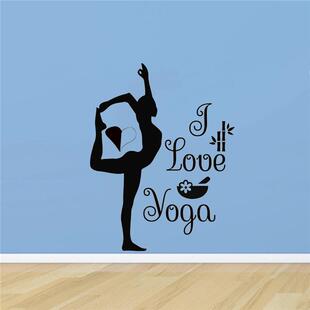 Yoga Vinyl Wall Decal I Love Yoga Gymnast Girl Gym Mural Art