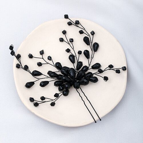 Black Color Crystal Hairpins Handmade Vintage Baroque Tiara
