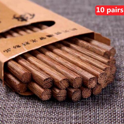 10 Pair Reusable Chinese Solid Wood Chopsticks Non-Slip Japa