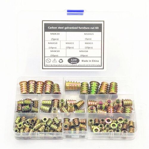 120pcs/set Zinc Alloy Inserts Nuts M4-M10 Threaded Hex Drive