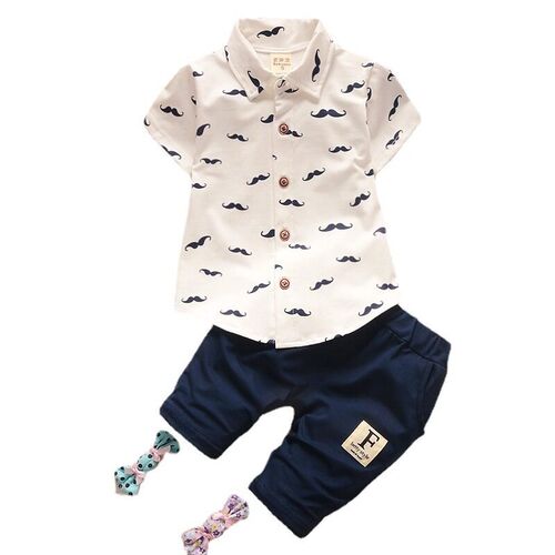 Childrens Suit Boys Lapel Short-sleeved Beard Summer Cloth