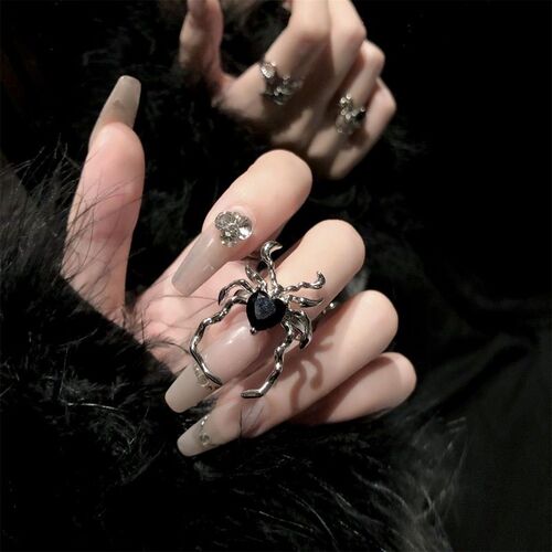 Gothic Punk Irregular Spider Webs Zircon Opening Ring Women