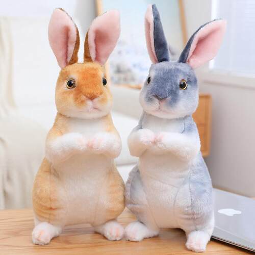 Realistic Cute White Plush Rabbits Lifelike Animal Photo Pro