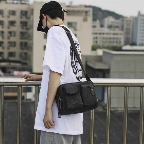 New Mens Casual Crossbody Bag Fashion Solid Color Canvas Sh