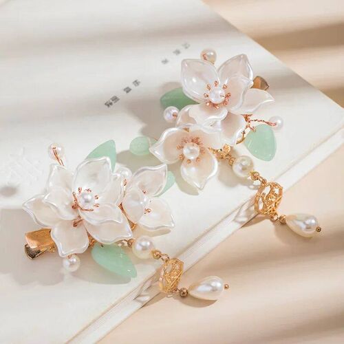 2pcs Flower Hairpin Chinese Hanfu Hair Clips For Women Pearl
