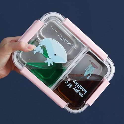 Cartoon 3 Partition Stainless Steel Kids Lunch Box Leak-Proo