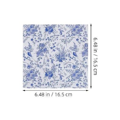 100 Pcs Blue White Napkins Paper Dinner Floral Decorative