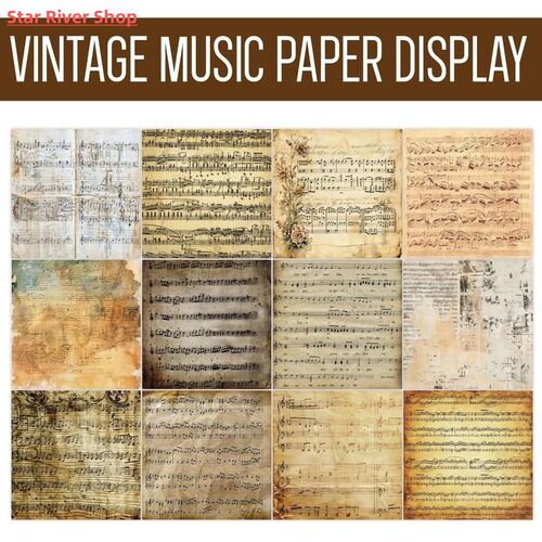 12Pcs Vintage Christmas Scrapbook Paper, Music Pattern Craft